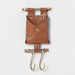 NWOT Entryway Metal Hook w Leather Folio Brown